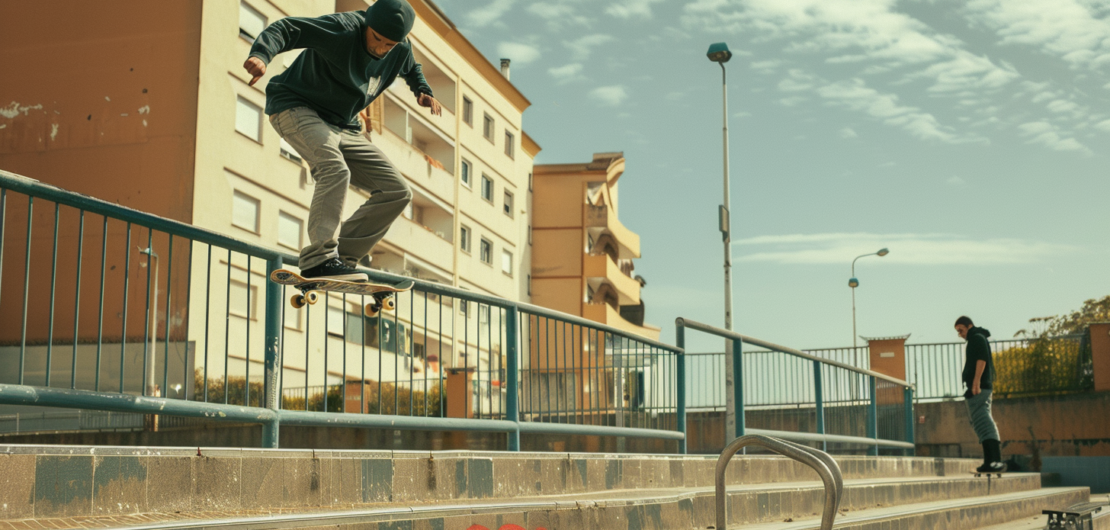 skaterzy grindują po starych balustradach ze stali nierdzewnej